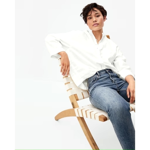 Everlane Shirt Womens White Button Up Linen Pocket Popover Billow Blouse - Picture 1 of 13